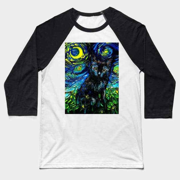 Black Cat Night 3 Baseball T-Shirt by sagittariusgallery